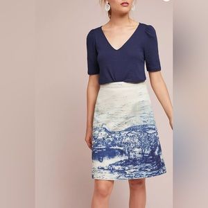 Anthropology Women's Blue Landscape-printed Denim Skirt